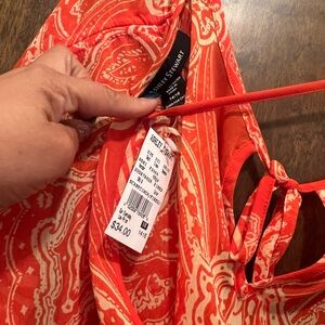 Ashley Stewart Vibrant Red and Cream Paisley Dress